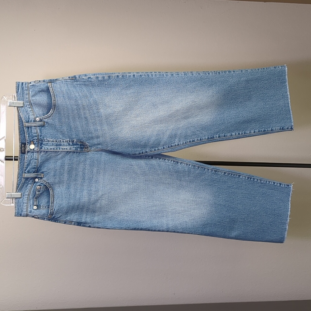 J.Crew Factory High Rise Slim Wide Leg Light Wash Raw Hem Jean Sz 31